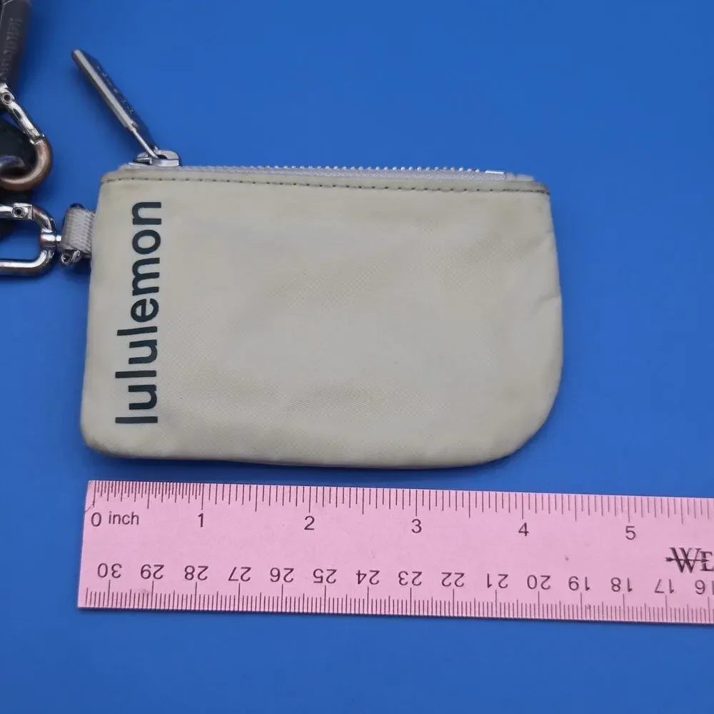 Lululemon Dual Pouch Wristlet Green Beige Gold Hardware Keychain Wallet
